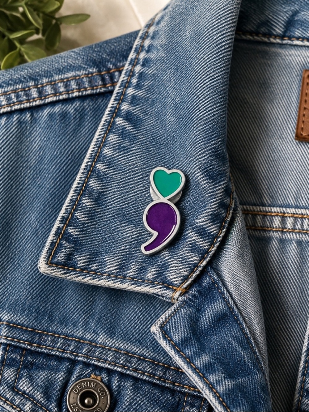 Project Semicolon Enamel Pin Mental Health Awareness Hope Gift NWT Green Purple